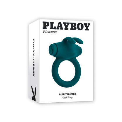 Bunny Buzzer, anel vibratório peniano em silicone turquesa, com bala vibratória em forma de coelho para estimulação clitoriana e ereções prolongadas
