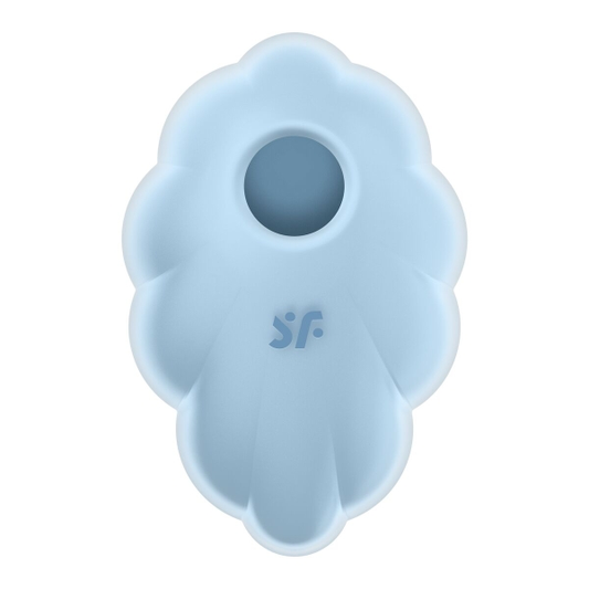 Satisfyer Cloud Dancer em silicone médico, estimulando o clitóris com ondas de pressão e vibrações, design romântico em forma de nuvem, à prova d'água e fácil de limpar.