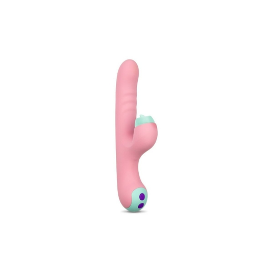 Vibrador Daisy Rabbit em silicone rosa, com ponteiras intercambiáveis para estímulo do ponto G e clitóris.