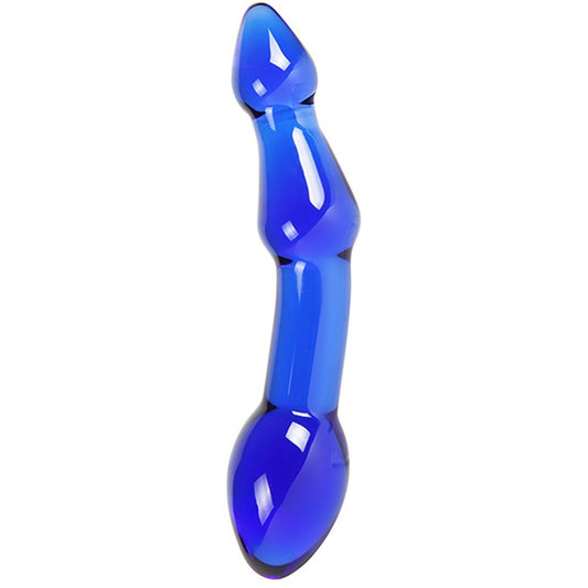 Dildo de vidro Crystal Gamma com design ergonómico e dupla extremidade para estimulação do Ponto G e da próstata, feito em vidro borossilicato seguro e resistente.