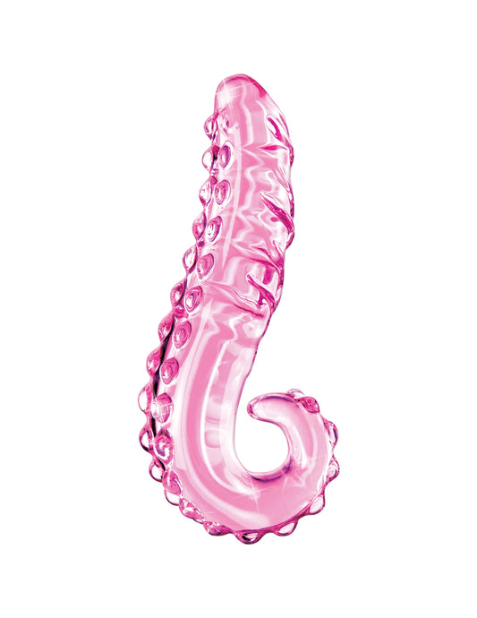 Dildo de vidro Icicles Nº24 com design tentacular, textura estimulante e vidro borossilicato compatível com variações térmicas para uma experiência sensorial intensa.