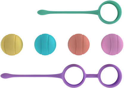 Kit Pesos Vaginais Boly com 4 bolas de pesos variados, em silicone hipoalergénico, resistente à água e com design ergonómico.