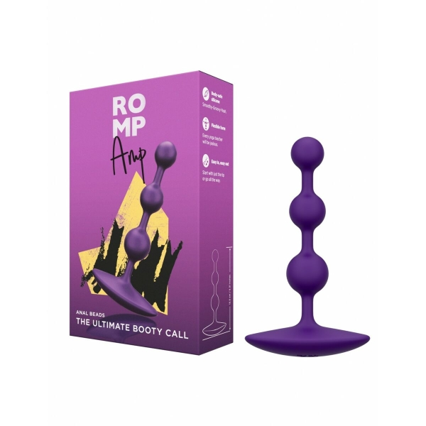 Plug anal ROMP Amp com esferas graduadas e design flexível para prazer progressivo e confortável.
